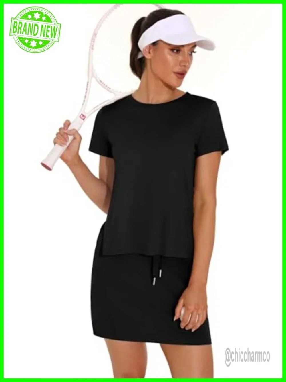 Women's 2 Piece Skirt Sets Side Slit Tops Tennis Skort with Pockets Travel